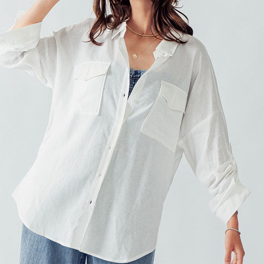 Oversized Pocket Button Up Shirt White