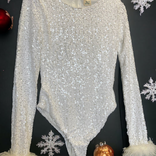 Sequin Feather Sleeve Bodysuit